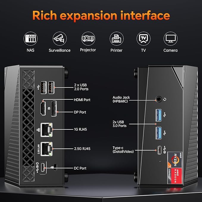 AOOSTAR Mini PC AMD Ryzen 7 5700U 8C/16T，Mini Computers 16GB DDR4